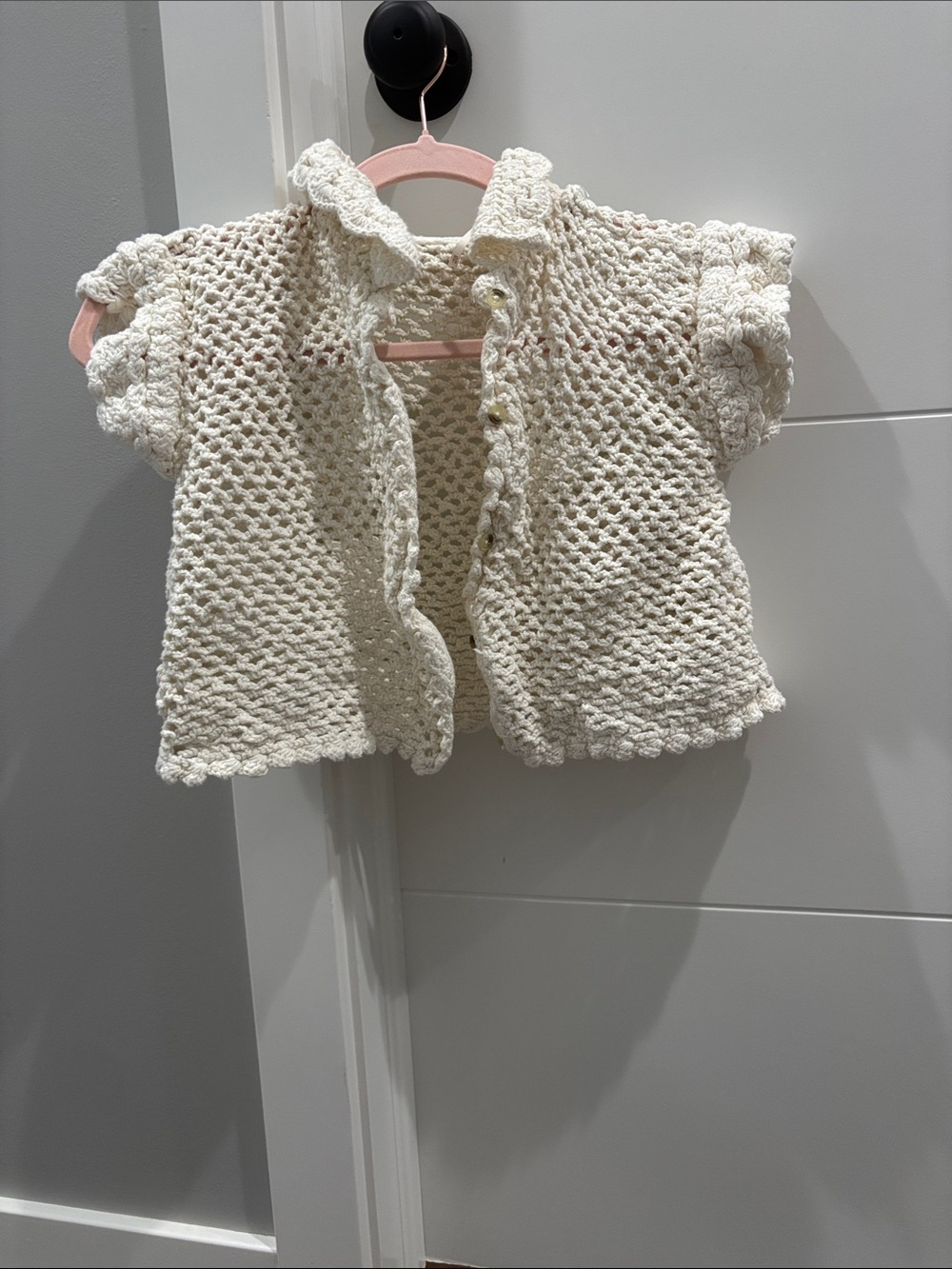 Free People Crochet Short-Sleeve Cardigan in Cream